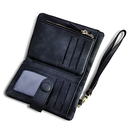 Image of AOXONEL Women's Small Bifold Leather Wallet RFID Blocking Ladies Wristlet with Card Holder id Window Coin Purse (Black)