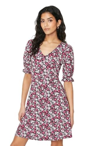 Image of Dorothy Perkins Petite Pink Ditsy Short Sleeve Jersey Mini Dress, 8, Pink