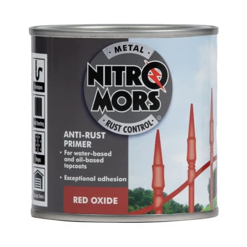 Image of Nitromors Anti-Rust Metal Primer Fast Drying Rust Resistant for Water & Oil Based Topcoats, Red Oxide, 250 ml