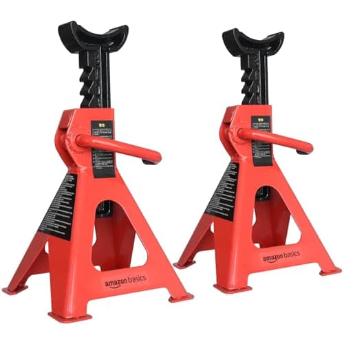 Image of Amazon Basics Steel Jack Stands, 3 Ton (2.7 metric Ton) Capacity - 1 Pair, Black and Red