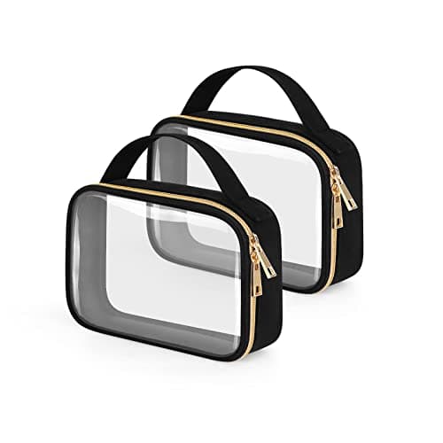 Image of HELZOI TSA Approved Toiletry Bag, 2 Pack Clear Makeup Bags With Handles, Quart Size Toiletry Bags, PVC Cosmetic Bags for Women and Men, Carry on Airport Airline Compliant Bag, Black