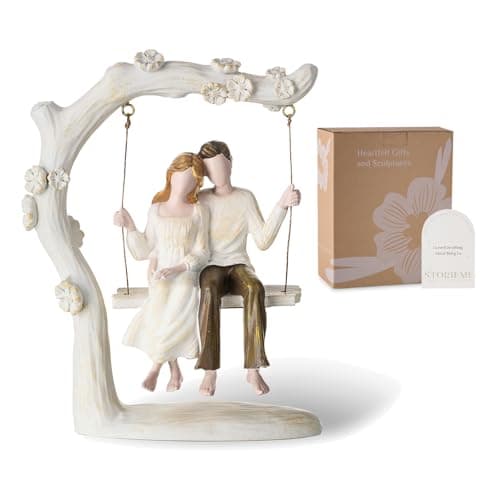 Image of Storieme Anniversary Figurines Gift for Her: Romantic Wedding Engagement Gift for Wife Girlfriends Parents - Couple on Swing Resin Statue