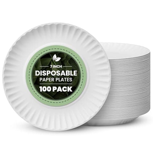 Image of Vivo Technologies 100-Pack of 7-inch Disposable Paper Plates 18cm White 100% Compostable Biodegradable Party Paper Plate Perfect for Everyday use, Ideal for BBQ's, Parties and Events