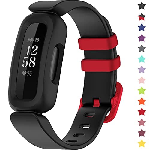 Image of TopPerfekt Straps Compatible with Fitbit Ace 3 for Kids, Soft Silicone Waterproof Bracelet Accessories Sports Watch Strap Replacement for Fitbit Inspire 2/Ace 3 Boys Girls (Black/Racer Red)