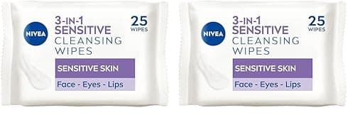 Image of NIVEA Sensitive Skin Face Wipes, Biodegradable Plant Fibre Wipes, Makeup Remover, 50 Count (Pack of 2)