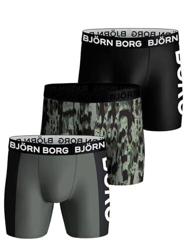 Image of Björn Borg Men's Performance Boxers 3-Pack – Sports Underwear with Moisture-Wicking Microfiber – Quick-Dry (UK, Alpha, XL, Regular, Regular, Black/Print/Grey)