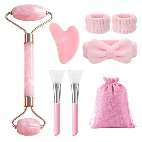 Image of Flintronic Face Roller Gua Sha Set, 7pcs Gua Sha Roller Set, Face Roller Massage Tool for Facial, Eyes, Neck, Skin Care and Body Muscle Relaxing