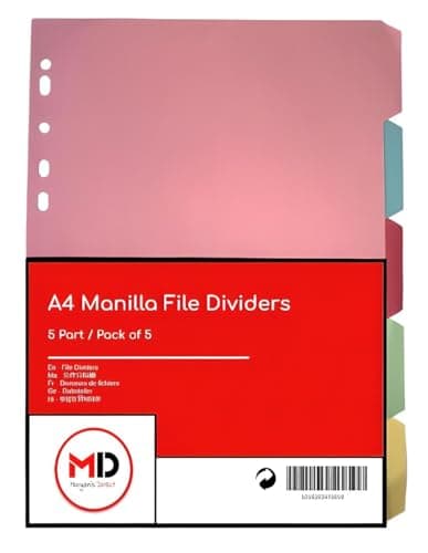 Image of A4 5 Part File Dividers - Subject Divider with Assorted Manilla Card Tabs - Pack of 5