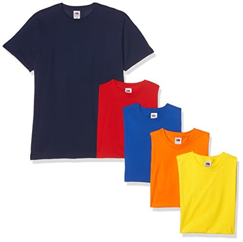 Image of Fruit of the Loom Men's Valueweight Short Sleeve T Shirt, Navy/Red/Orange/Royal/Yellow, M UK