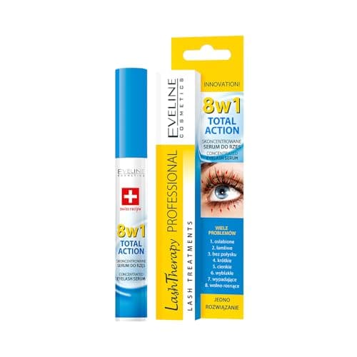 Image of Eveline Cosmetics Lash Therapy Professional Total Action 8-in-1 Concentrated Eyelash Serum with Argan Oil, D-Panthenol & Hyaluronic Acid - Nourishing & Strengthening Formula for Thicker, Fuller Lashes