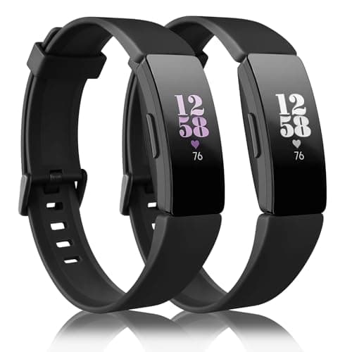 Image of Mugust 2 Pack Strap Compatible with Fitbit Inspire Straps/Inspire HR Strap/Inspire 2 Straps,Soft Silicone Sport Replacement band for Fitbit Inspire/Inspire HR/Inspire 2/Ace 2 (Black+Black, Large)