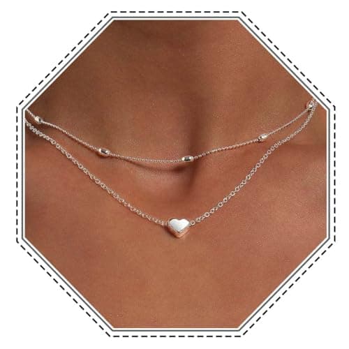 Image of Jovono Boho Layered Heart Necklace Silver Beaded Choker Neck Chain Lover Pendant Necklaces Beach Jewelry for Women and Girls (SET1)