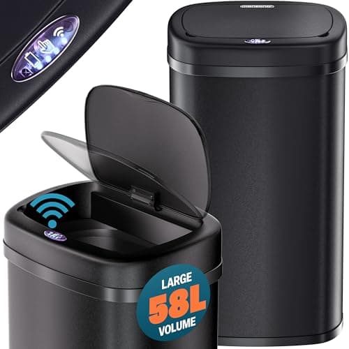 Image of Monzana® 58 Litre Black Rectangular Stainless Steel Automatic Kitchen Bin with Sensor, Soft Close Lid for Kitchen, Bathroom, or as Nappy Bin, Recycling Dustbin and Waste Bins, Home and Kitchen