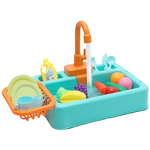Image of PlayHouse Toy Kitchen Sink Dishwasher Playing with Running Water Dish Wash Role-playing Kitchen Sink Toy with Running Water