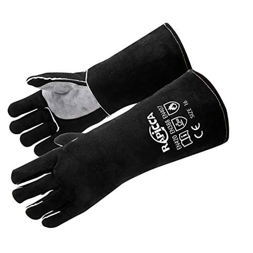 Image of RAPICCA Welding Gloves Fire Heat Resistant: Black 16IN - Fireproof Leather For Stick Mig Flux-Core Welder Forge Blacksmith Fireplace Wood Stove Fire Pit Furnace Handling Dry ice - One Size 662℉