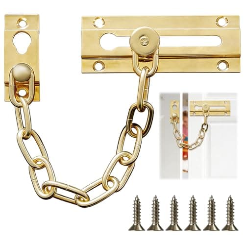 Image of Golden Door Chain Lock, Heavy Duty Safety Chain Lock,Internal Door Restrictor, Security Latch Chain Lock Sliding Bolt, Door Chains for Front Door, Home, Hotel, Bedroom