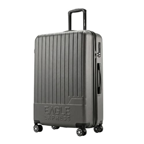 Image of EAGLE EXPRESS Fusion 28" Large Suitcase – Airline Compatible, Lightweight ABS Hard Shell, Silent 360° Spinner Wheels, Anti-Theft Zipper, Cover & Name Tag, Includes Citrus Juicer (Grey)