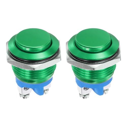 Image of DMiotech 2 Pcs 22mm / 7/8" Push Button Switch, IP66 1NO 0-250V 5A Momentary Latching Push Button Starter Light Switch Self-reset, Aluminum Alloy High Head Green