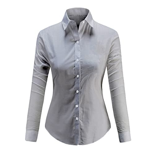 Image of Dioufond Women Oxford Shirts Ladies Button Down Shirt Grey Oxford Shirts M