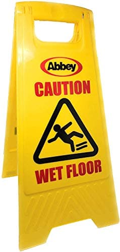Image of Abbey Warning Caution Wet Floor Sign Yellow 640mm Height – Cleaning in Progress Floor Sign Printed on the Other Side – Mini Wet Floor Sign Ideal for Commercial Business use