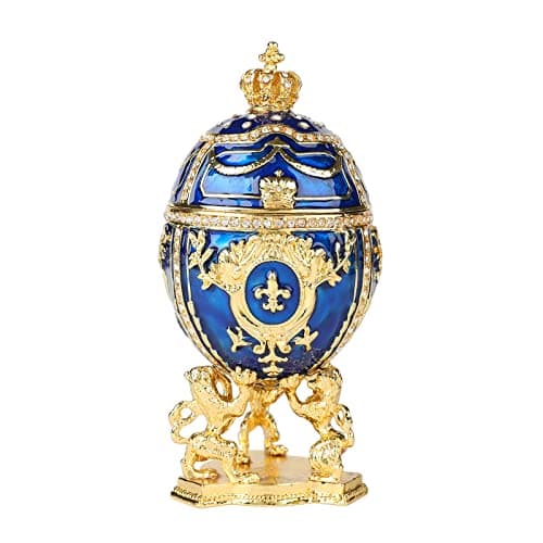 Image of QIFU Vintage Blue Easter Egg Style Trinket Box Hinged, Unique Gift for Family