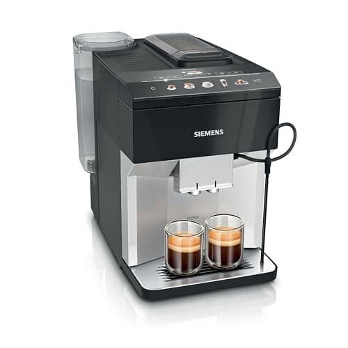 Image of SIEMENS EQ500 Fully Automatic Bean to Cup Coffee Machine with coffeeSelect Display, oneTouch DoubleCup, 9 Coffee Beverages, autoMilk Clean, TP515GB1, Silver/Piano Black