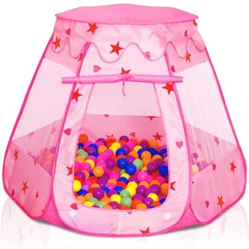 Image of KAHEIGN Pop Up Princess Tent, 115CM x 90CM Foldable Kids Play House Tent Pink Princess Ball Pit with Carrying Bag for Boy Girl Pets Play Indoor Outdoor Backyard Game (Pink)