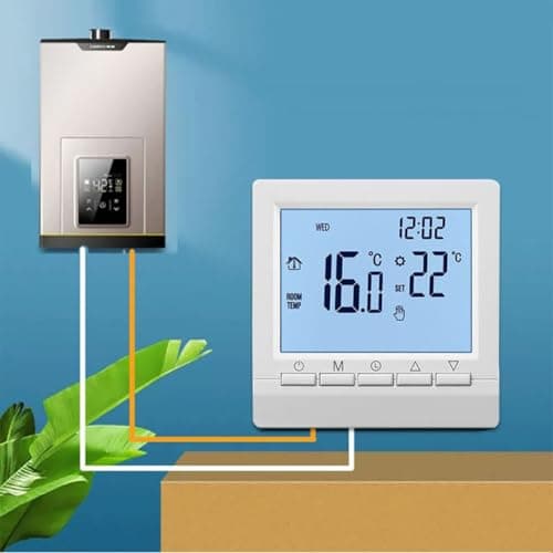 Image of Auratrove Digital Room Thermostat, Programmable 5+2 Week LCD Temperature Controller for Gas Boiler & Underfloor Heating, Battery Powered with Child Lock and Antifreeze Function
