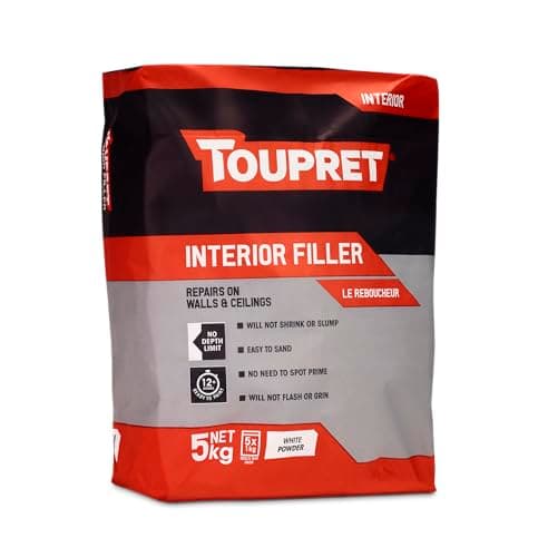 Image of Toupret Interior Filler - Easy to Sand, No Shrink Crack Filler - Smooth Finish Wall Repair for Interior Surfaces - Professional Powder Filler - White - 5 kg
