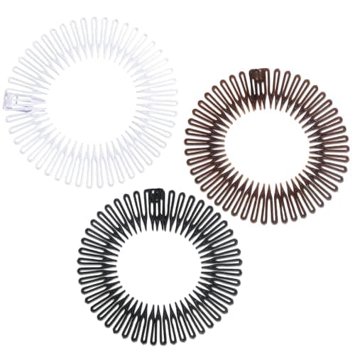 Image of 3 Pcs Stretch Hair Comb Bands Set, Flexible Plastic Circle Combs with Circular Tooth Headbands, 90s Zig Zag Style Hair Accessories for Women and Girls, Non-Slip Elastic Bands in 3 Colors