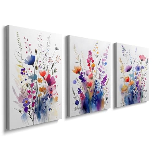 Image of Large Canvas Wall Art Colorful Flowers Canvas Prints Ready to Hang Artwork Floral Painting 12 X 16"Framed Modern Romantic Poster for Women Girl Bedroom Bathroom Living Room YH1409