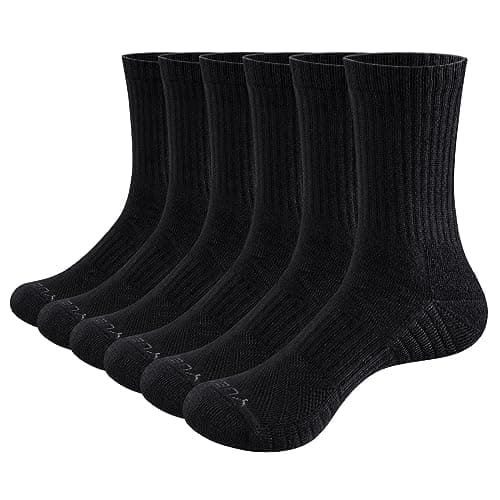 Image of YUEDGE 6 Pairs Cotton Cushion Crew Socks Workout Training Hiking Walking Athletic Sports Socks for Men and Women, Black, Men 6-9.5/Women 5-8.5 UK Size