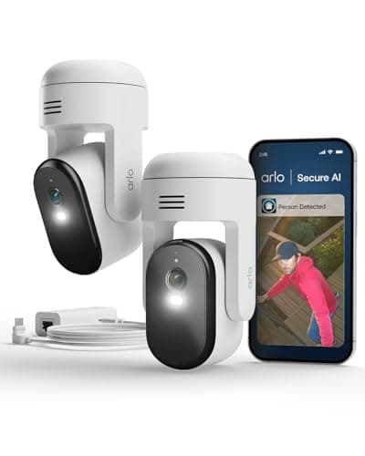 Image of Arlo Essential 3 HD Pan-Tilt-Zoom Video Security Camera Outdoor, Wired Home 360º Camera With PoE Adaptor, Colour Night Vision, Spotlight, Secure Trial Included, 2 Cameras, White
