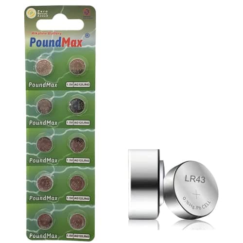 Image of 10 X AG12 LR43 LR43SW LR1142 LR1142SW SR1142W 301 386 1.5v PoundMax ALKALINE BUTTON CELL BATTERY