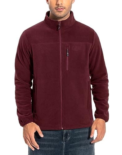 Image of Pioneer Camp Men's Fleece Jacket Full Zip Outdoor Polar Lightweight Windproof Jacket with Zip, wine red, XXL