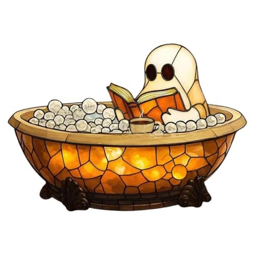 Image of Halloween Ghost Bubble Bath Lamp,Handmade Cute LED Mood Lamp,USB Rechargeable,Ghost Bubble Bath Night Light for Bathroom Bedside,Spooky Indoor Lighted Decor for Table Shelf Fireplace-1