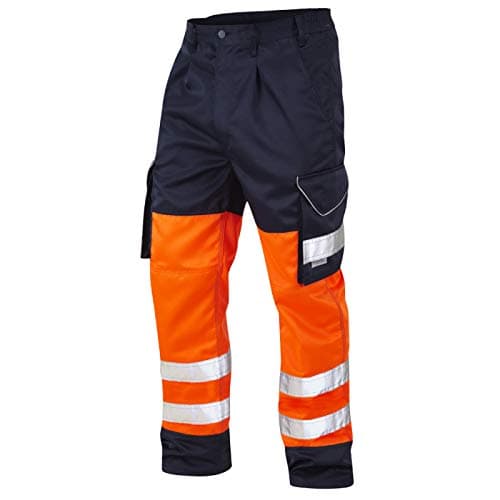 Image of Leo Workwear CT01 Bideford Men Hi Vis Cargo Trousers Dual Tone#36 Tall~Orange/Navy