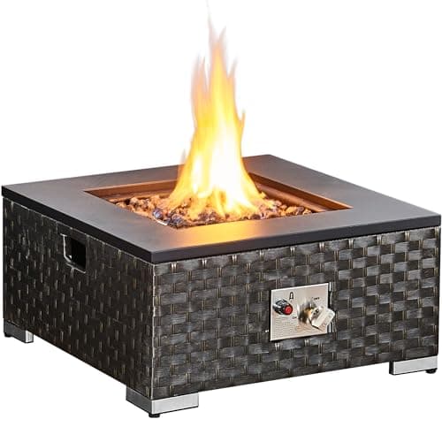 Image of Aweather Square Fire Pit Table 12KW Black, Outdoor Garden Fire Pit, Heavy Duty Outdoor Heating Firepit Furniture for Gardens, Patios & Conservatories