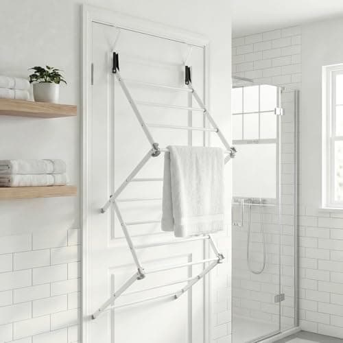 Image of OHS Over Door Airer White, Hanging Foldable Drying Rack Laundry Towels SClothes Airer Sturdy Easy to Pull and Open 5m Over Door Clothes Drying Rack Indoor Small Space, 125 x 50 x 28cm