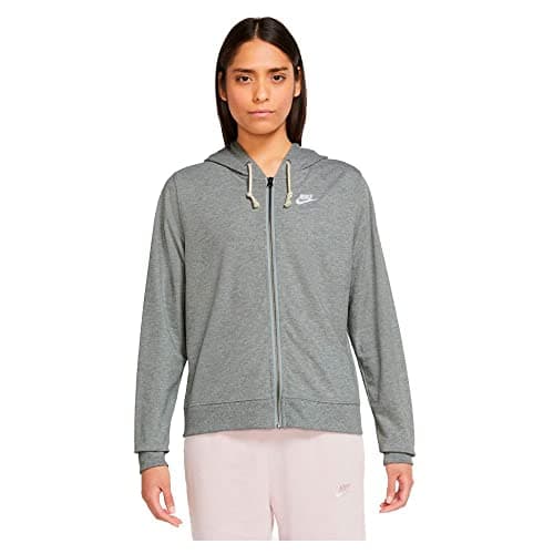 Image of Nike DM6386-063 W NSW GYM VNTG EASY FZ HOODIE Sweatshirt Women's DK GREY HEATHER/WHITE M