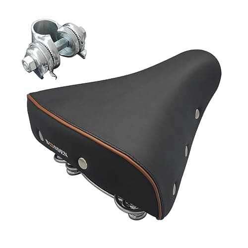 Image of BOOSDEN Comfortable Bike Saddle, Soft Bicycle Saddle for Men & Women, Waterproof PU Leather Spring Seat, Gel Cushion, Ideal for Mountain & Road Bikes, Black