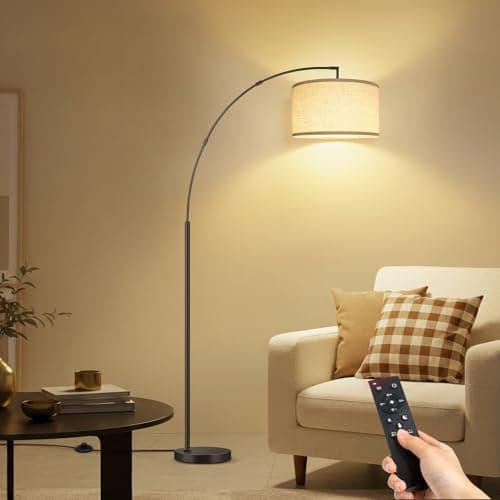 Image of GOOGO Arc Floor Lamps with Adjustable Lampshade Angle, Modern Standing Lamp with 4 Color Temperatures, Remote Control and Foot Switch, 1-Hour Timer, Memory Function, for Living Room, Bedroom
