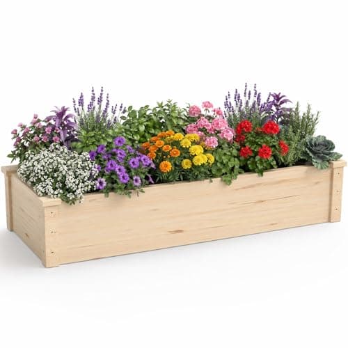 Image of Greenera Wooden Raised Garden Bed, Elevated Planter Box Kit with Open-ended Base for Vegetables Flowers Herbs Fruits for Outdoor Patio Backyard, 118x57.8x25cm