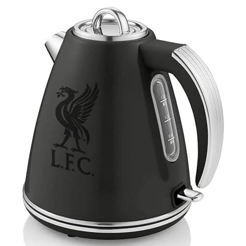 Image of Swan Official Liverpool Football Club Retro Jug Kettle, Black, 3000W, 1.5L Capacity, LFC Kettle, Stainless Steel, Rotational Base, Cord Storage, SK19020LIVBN