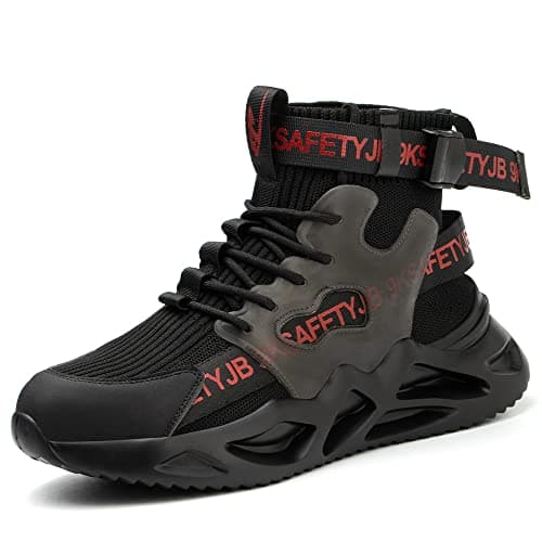 Image of Nasogetch Safety Shoes Men Women Work Boots with Steel Toe Cap Trainers Lightweight Breathable Comfortable Work Shoes Black UK 10A (Label Size 44A)