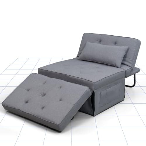 Image of FLEXISPOT Folding Sofa Bed, 4-in-1 Convertible Sleeper Sofa Chair with 6 Position Adjustable Backrest and Pillow for Living Room, Load Capacity 300 KG, Grey
