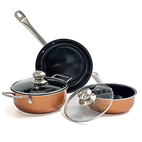 Image of Non-Stick Cooking Pans and Pots Set - 5 pcs Oven Safe Copper Cookware - Induction Hob Saucepan Pots with Lids - Kitchenware Frying Pan - by Nuovva