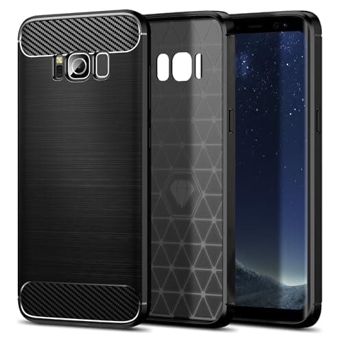Image of Qiinogow Case Compatible with Samsung Galaxy S8, Slim Fit Phone Cover with Shock-Absorption, Carbon Fiber TPU Rubber Protective Case, Black