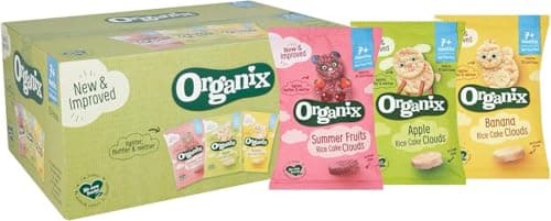 Image of Organix Rice Cake Clouds Variety Pack, Organic Baby Snack, Finger Food, 7+ Months, 40 g (Pack of 15)
