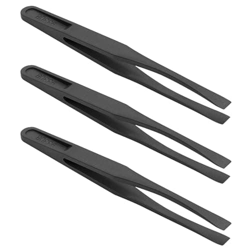 Image of Plastic Anti-Static Tweezers, Precision Flat Tip for Jewelry Craft DIY Beauty Electronics Repair Tool Black 3 Pcs